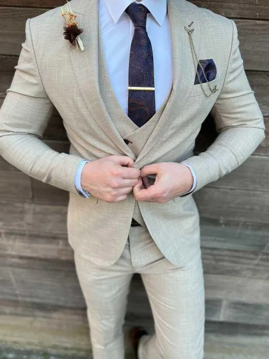 Beige linnen look pak