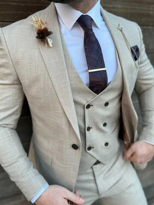 Beige linnen look pak