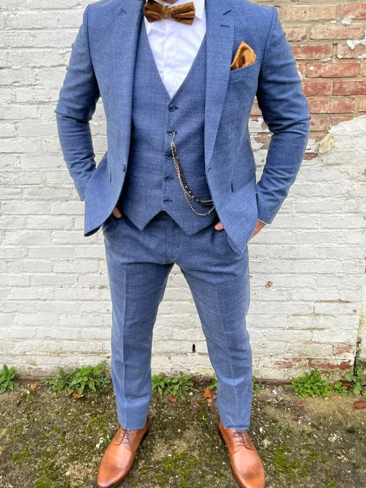 Blauw geruit katoenen pak