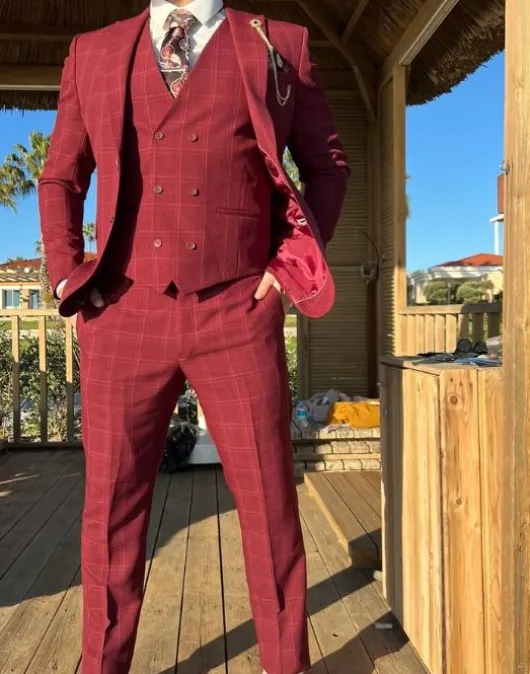 Bordeaux rood geruit pak