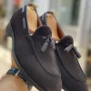 Bruine suede kalfsleer mocassins / Dark brown tassel loafers
