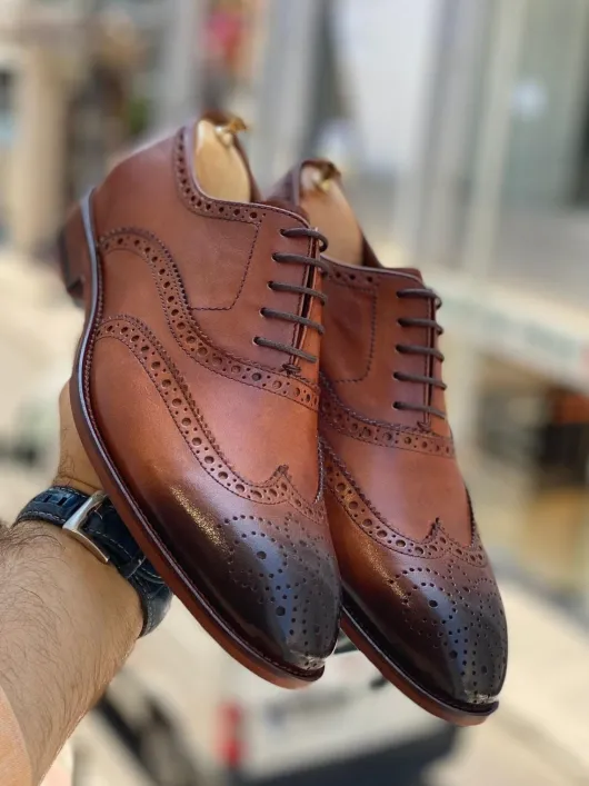 Camel bruin Veterschoenen handmade- kalfsleer