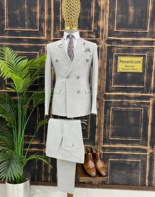 Grey double breasted blazer suit