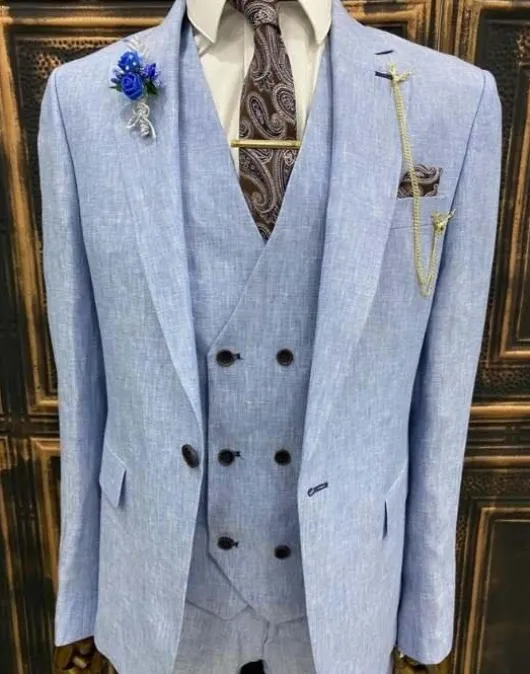Linnen licht blauw pak