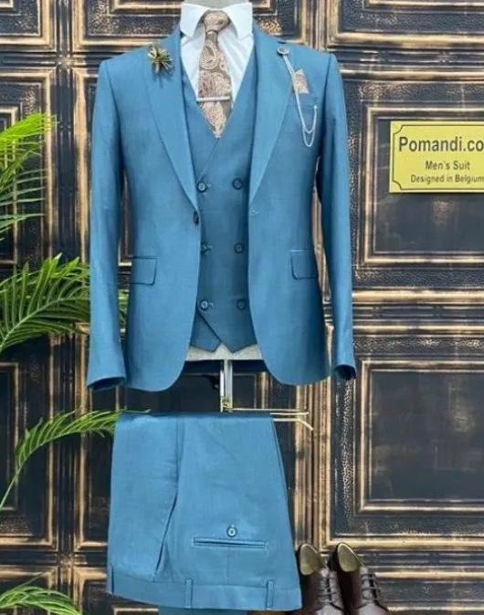 Pak heren blauw - groen
