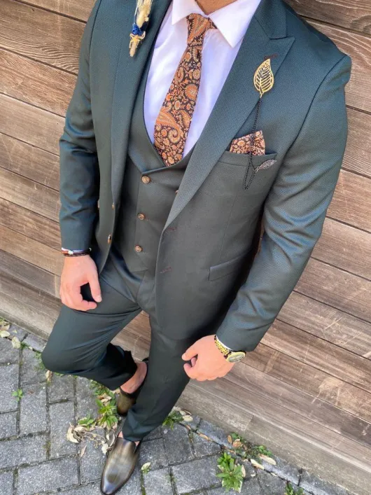 Pine Green dennen groen Trouwpak met gestru ctureerde stof (