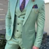Pistache groen linnen look driedelige pak