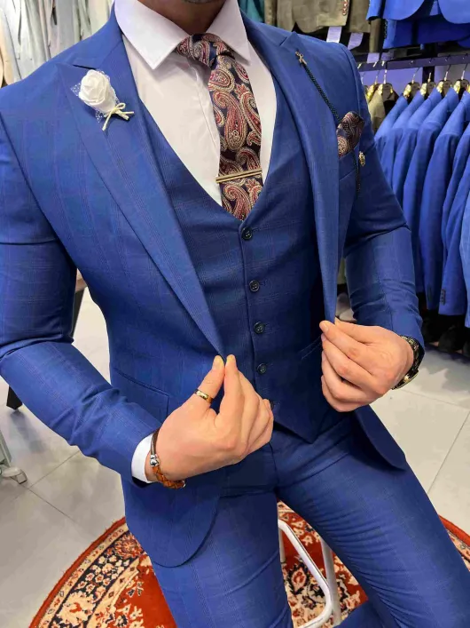 Royal blauw geruit pak
