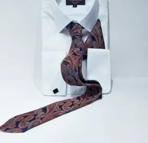 ST41 Bordeaux marineblauwe stropdas met patroon