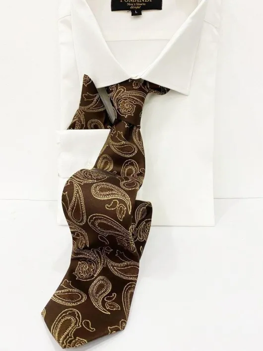 ST88 Stropdas bruin met gouden print