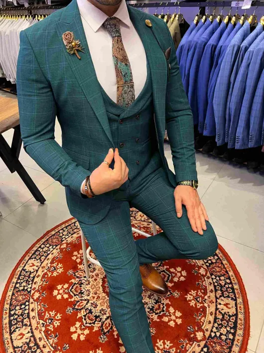 Turquoise Groen geruit Pak