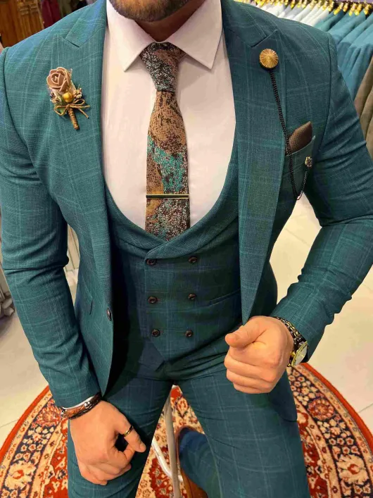 Turquoise Groen geruit Pak