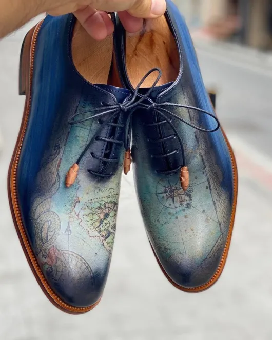 Vintage blauwe veterschoenen