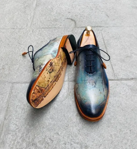 Vintage blauwe veterschoenen