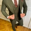 Vintage olijfgroen trouwpak effen