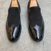 Zwart gelakte loafer met velours afwerking