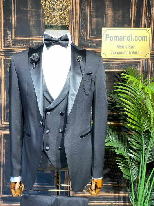 Zwarte Tuxedo Satijnen Kraag