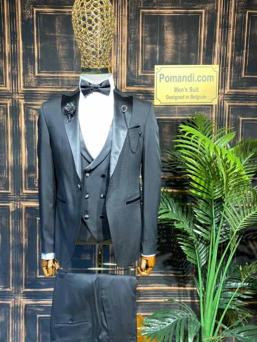 Zwarte Tuxedo Satijnen Kraag